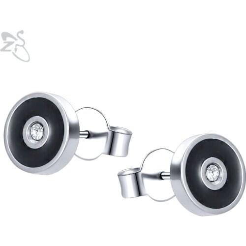ZS 1 Pair Punk Stainless Steel Ear Studs For Men Women Tiny Crystal Stud Earrings Classic Silver Color Earring Simple Accessorie