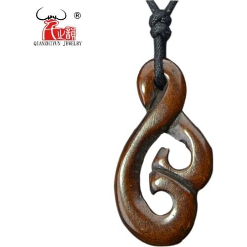 GX068 Hot Sale Twisted pendant Primitive tribes Choker Handmade Carved Infinity necklace yak bone jewelry necklaces of surfing