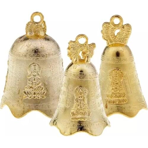 1pc Wind Chime 2.8cm/4cm/3cm Vintage Metal Wind Chime Bell GuanYin Statue Pattern Hanging Window Garden Decoration