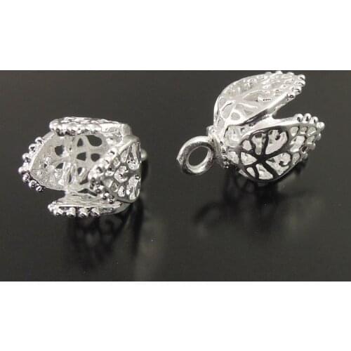 Julie Wang 10PCS Copper Silver Color Hollow Pattern Tassel End Caps Lampshade Charms Handmade Fashion Jewelry Making Finding