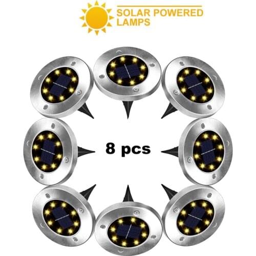 2-8pcs 8 led Solar Underground Lights Stainless Steel Solar Buried Floor Light Outdoor Garden Path Ground Lights