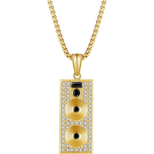 2019 Trend Fashion Gold Color Pendant Necklace Rectangular Sound Copper Zircon Necklace Jewelry Hip Hop Wind Rap Necklace