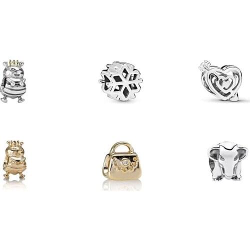 2020 High Quality Fashion Silver 925 New Lucky Elephant, Shopping Bag, Queen Bee Charm DIY Original Woman Jewelry Year Gift