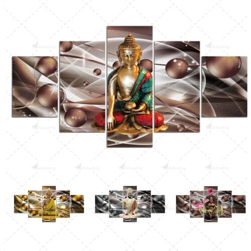 Lord Ganesha Cuadros 5 Panel Modern Wall Decoration Canvas Painting Elephant God Style Pictures For Living Room