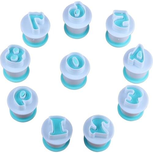 Free Shipping 10pcs Plastic Numbers Cake Fondant Press Molds Set Sugar Craft DIY Tools