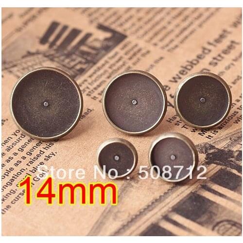 Free shipping!!! EP083 500sets 14mm Bronze Stud Earring Blanks Base Tray Bezel Cameo Setting Post Bullet Stopper Back