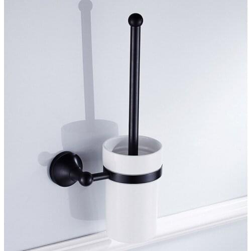 Oil Rubbed Bronze Toilet Brush Holders With Ceramic Cup Wall Mounted Black Brass Toilet Brush Bathroom Accessories BD867