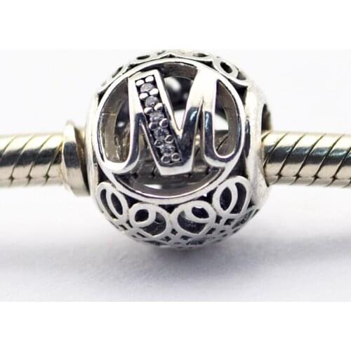 26 Alphabet A-Z Charms S925 Silver Ball Shape Letter M Beads for Jewelry Making Fit Bracelet DIY Women Gift LE015M