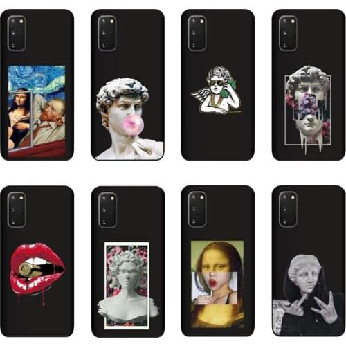 QAQsam Silicone For Samsung Galaxy S20 Case Cartoon Statue Abstract Art Painted Soft TPU Back Cover Capa Fundas Cases