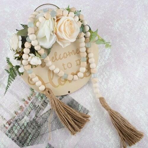 DIY Wooden Home Decoration Handmade Garland With Jute Rustic Tassel Wood Bead Garlands For Rattan Macrame Wall Hanging Boho Gift