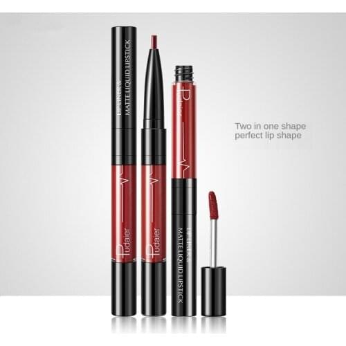 10 Color Double-ended Lipstick Lips Makeup Easy to Wear Matte Lip Gloss Lipliner Pencil Red Nude Pink Purple Liquid Lipsticks