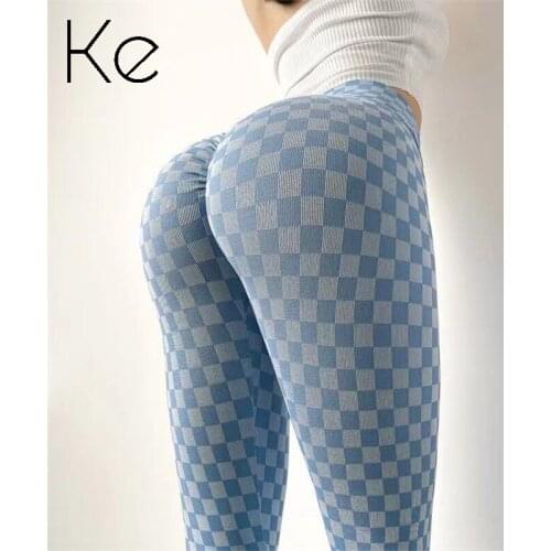 KE European and American sexy black and white fitness pants womens high-waist buttocks tight-fitting running quick-drying sport