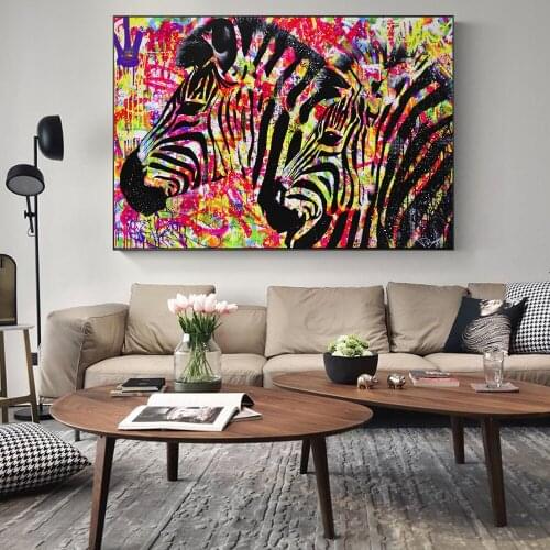 Graffiti Zebra Street Art Canvas Print Painting Abstract Animals Wall Picture Modern Living Room Home Decoration Poster