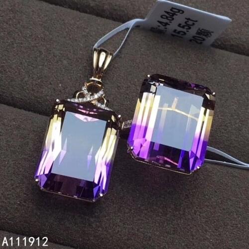 KJJEAXCMY fine jewelry Ametrine 925 sterling silver women pendant necklace chain ring set exquisite