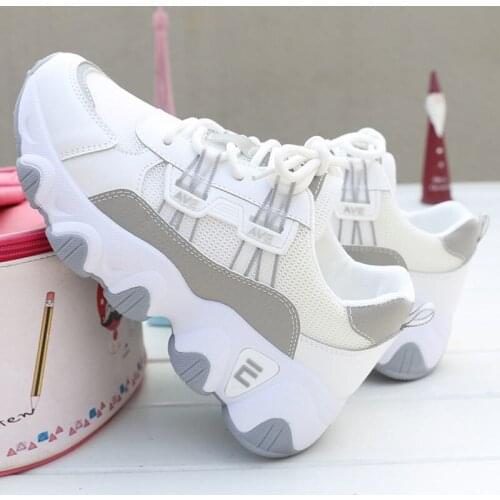 2021 Fashion Womens Shoes Spring Woman Comfortable Sneakers Lace-up Color Matching Platform Shoes Breathable Mesh Casual Shoes