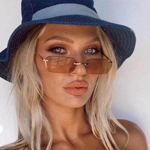 Brown Women Shades Small Square Sunglasses Trending 2021 Fashion Designer Metal Mens Sun Glasses Ladies Frameless Eyeglasses