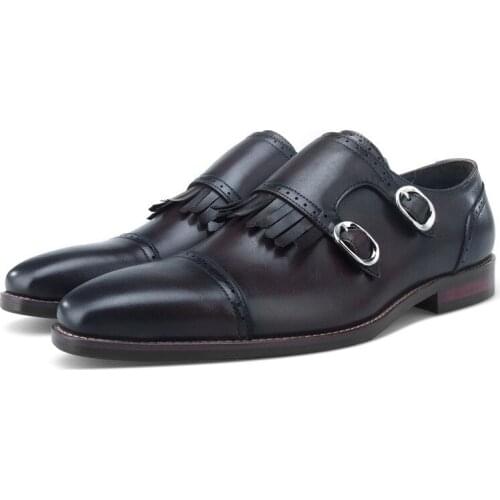 Double Monk Strap Social Shoes Men Dress Shoes Genuine Leather Loafers Wedding Shoes Male Business Shoes