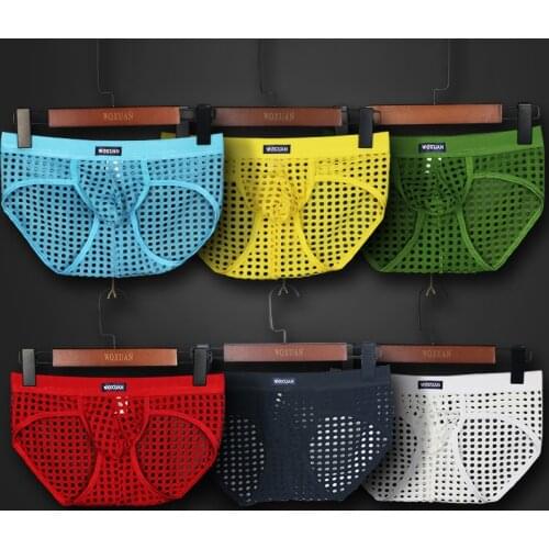 Men Underwear Transparent Net Mesh Bikini Briefs Underwear Bulge Underpants Fashion Low Waist Brief Sexy Lingerie