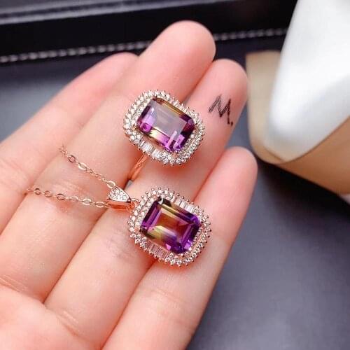 New Arrival Real Natural Natural And Real Ametrine Set 925 sterling silver Fine jewelry 1pc ring,1pc Pendant