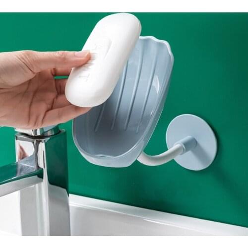 Wall Mounted Soap Holder 360 Rotatable Drain Soap Dish Bathroom Soap Box Sponge Holder Tray Kitchen Bathroom Accessories