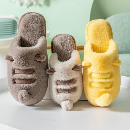 New Cute 2020 Indoor Home Kids Slippers Parent-child Shoes Warm Plush Slippers Non-slip Fur Slippers Cartoon Cute Women Shoe
