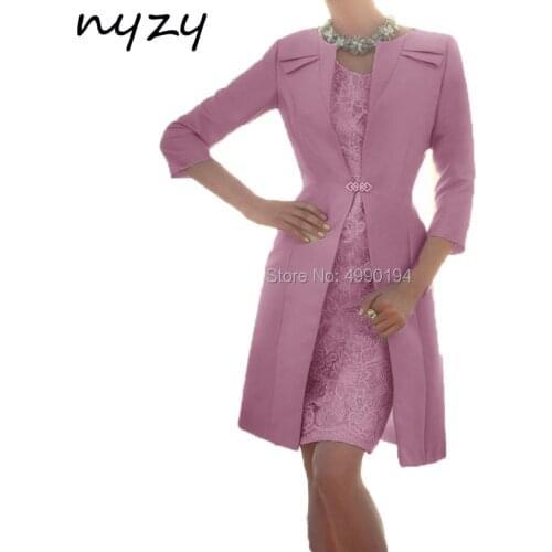 NYZY M119A Pink Godmother Dress Wedding Party Dress for Mother of the Bride Elegant 2 Piece Church Suits with Jacket 2019