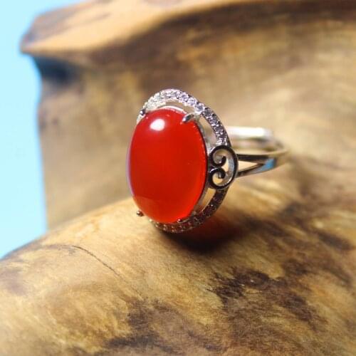 Wholesale Fashion Jewelry Red Agate Euro-American Special Silver Plated Hollow Out Ring For Women Feature Namour Charm Gift