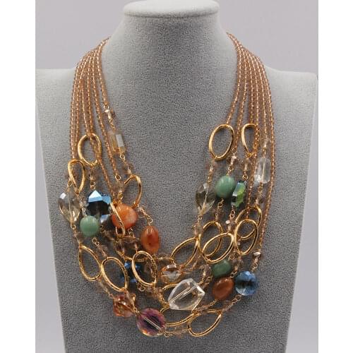 GG Jewelry 6Strands Multi color Agate Gems Stone Crystal Necklace 20"