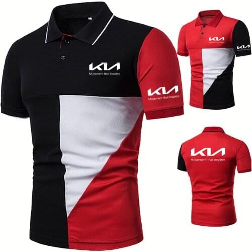 High Quality Fashion Trend Men short sleeve new KIA Car Logo Summer Casual short sleeve Cotton Splicing Mens POLO shirt