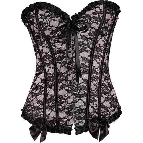 Sexy Corselet Bustier Floral Lace Overlay Corset Top Overbust Women Korset Espartilho Plus Size S-6XL Wholesale