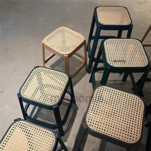 Nordic Bar Chair Rattan Stool Minimalist Modern Dressing Chair Bed End Shoe Changing Stool Designer High Stools Home Furniture m