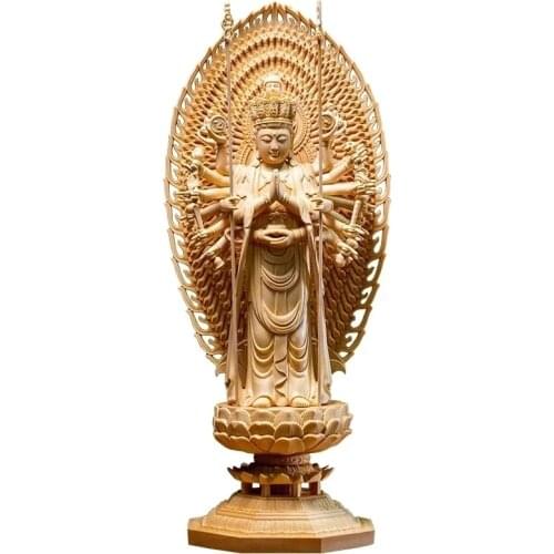 Large solid wood Thousand-Hand Guanyin Buddha Statue Modern art sculpture Chinese Buddha Statue Home decoration wood carving43cm