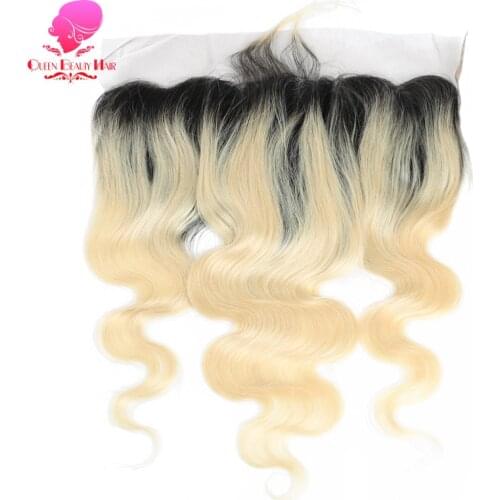 QUEEN BEAUTY 13x4 Lace Frontal Ombre Blonde 1B 613 Body Wave Brazilian Remy Human Hair Ear To Ear Lace Frontal Closure Full Hair