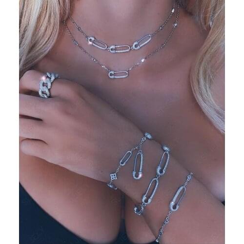 SLJELY High Quality Fashion KO Design 925 Sterling Silver Safety Pin Necklace Bracelet Earrings Anklet for Women Brand Jewelry