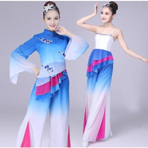 Female Chinese National Dancing Costume Chinese Yangko Dancing Clothing Drum Fan Folk Dance Stage Perforamnce Costume Outfits