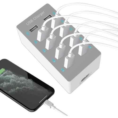 1.5m 10 Port USB Charger 100W AC100-240V 50/60Hz Desktop Charging Station Multifunction Chargerfor Mobile Phone Tablet Universal