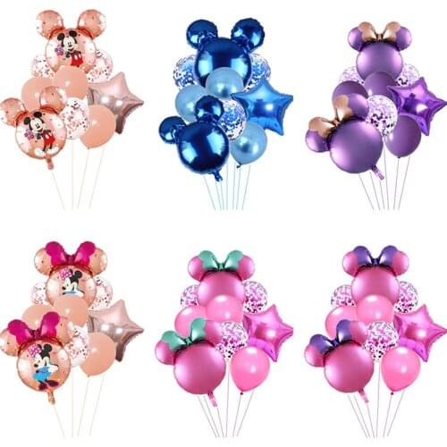 1set Disney Mickey Minnie Aluminum foil balloon Birthday party decoration Sequin latex balloon kids toys Baby shower Balloon set