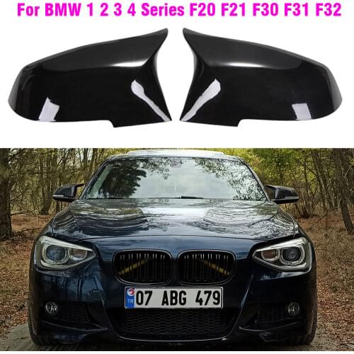 1Pair Side Rearview Wing Mirror Cover Caps For BMW 1 2 3 4 Series F20 F30 F31 F32 F34 F36 E84 2014 -2018 ABS Gloss Black