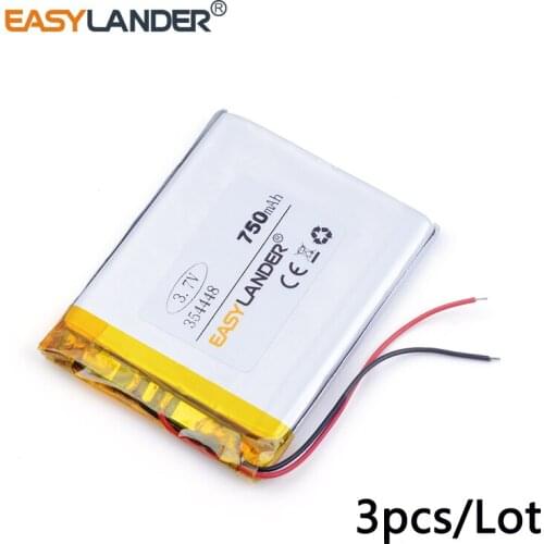 3pcs /Lot 3.7v lithium Li ion polymer rechargeable battery 354448 750mAh For Mp3 DVD PAD phone camera recorder