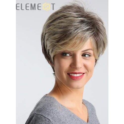 ELEMENT 6 inch Short Synthetic Wig Fashion Ombre Brown color High Density Party Daily Use Replacement Wigs for Women