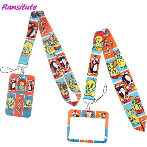 Ransitute R1976 Cartoon Bird Funny Cat Lanyard ID Holder Car KeyChain ID Card Pass Gym Phone Badge Kids Key Ring Holder Jewelry