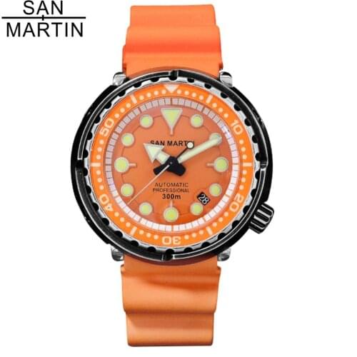 San Martin Black Tuna SBBN015 Men Watch 30Bar Sapphire Crystal Stainless Steel Automatic Diving Wristwatch for Men часы мужские