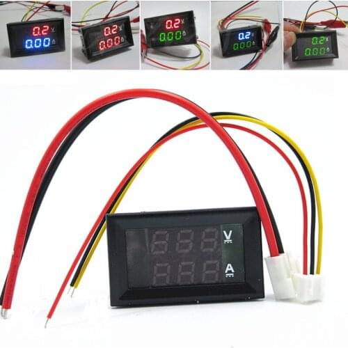 DC 0-100V 10A Digital Voltmeter Ammeter Dual Display Voltage Detector Current Meter Panel Amp Volt Gauge 0.28" Red Blue LED