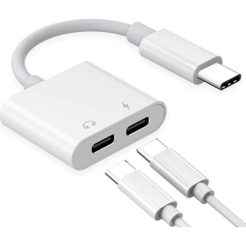 Dual USB Type C Splitter DAC 2 in 1 Audio Fast Charge Type C to 3.5mm Headphone Adapter for Samsung S20 Ultra S20 Note 20 Plus
