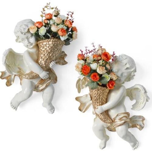 European Creative Resin Angel Wall Hanging Vase Flower Pot Plant Three-dimensional Mural Background Wall Decoration Crafts Art