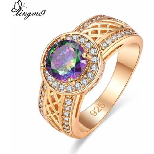 Lingmei Wholesale Female Party New Gifts Multi Zircon Women Jewelry Silver Color & Yellow Gold Wedding Rings Size 6-9 Trendy