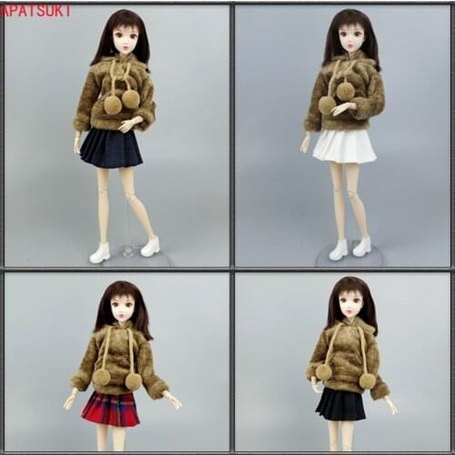 1:6 Brown Fashion Doll Clothes Set for Barbie Outfits Hoodies Sweatshirt Pleated Skirt 1/6 Dolls Accessories Toys For Children