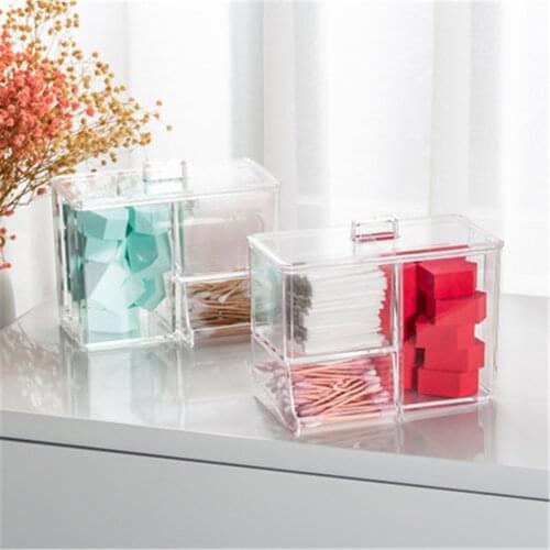 3-Cell Cotton Swab Storage Box Transparent Cotton Pads Case Dust-proof Makeup Brush Holder Cosmetic Organizer Sundries Container