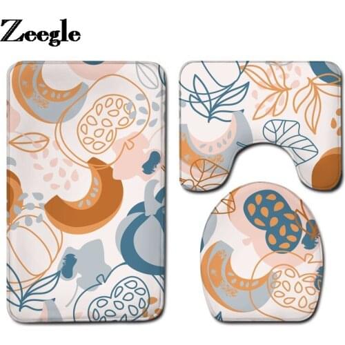 Artistic Style Bathroom Bath Mat Flannel Toilet Mat and Anti-slip Floor Carpet Set Toilet Seat Cover Mat Shower Foot Rug