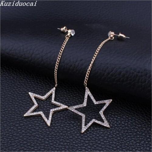 Kuziduocai New Fashion Jewelry Copper Crystal Long Style Tassel Stars Big Stud Earrings For Women Gifts Brincos Pendientes E-820